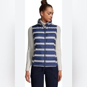 Lands’ End Navy Striped Down Puffer Vest NWT Size M 600 Fill Power
